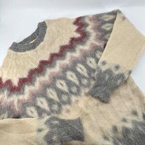 Icelandic by GE-KA Vintage Wool Fair Isle Sweater XL Made in England Grey Cream